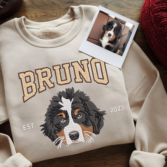 Custom Embroidered Pet Dog Portrait Photo Sweatshirt Hoodie Keepsake Gift for Pet Lovers