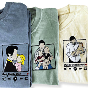 Sudadera bordada personalizada con retrato de reproductor de música, regalo para el día del padre para papá
