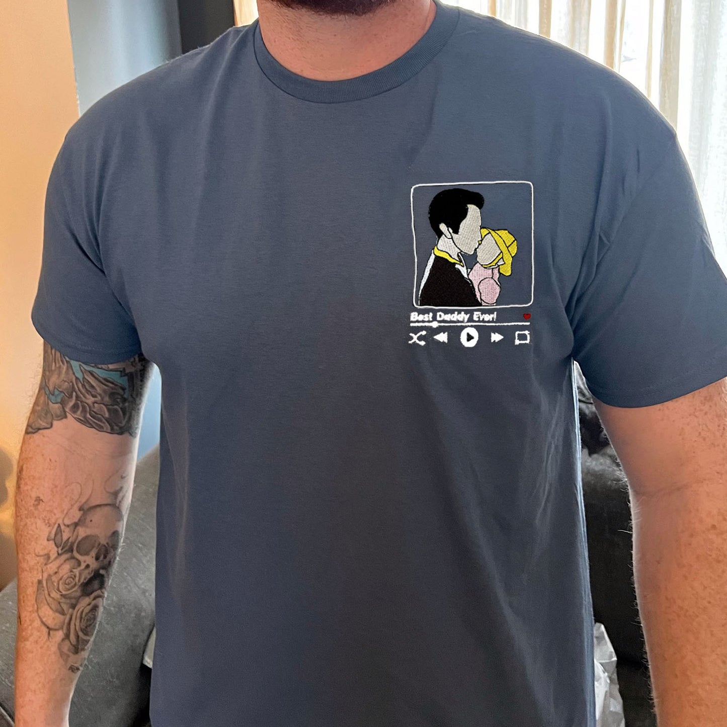 Sudadera bordada personalizada con retrato de reproductor de música, regalo para el día del padre para papá