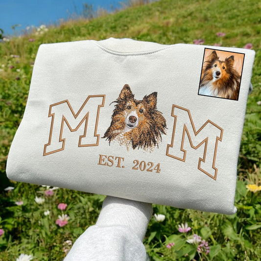 Personalized Embroidered Dog Mom EST Sweatshirt with Pet Face Gift for Dog Lovers
