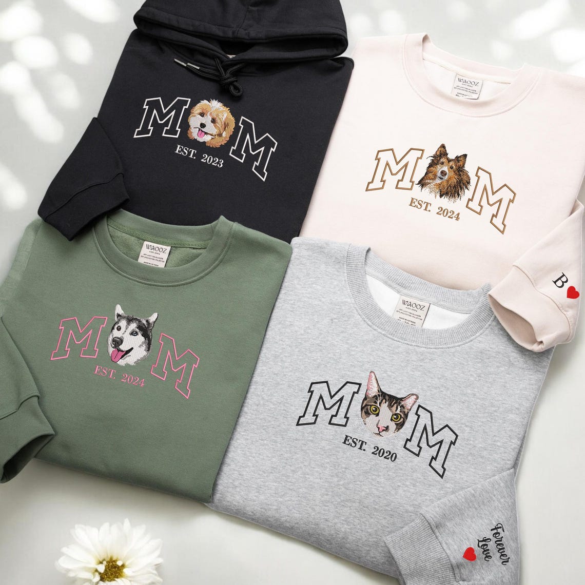 Cara de mascota bordada personalizada y nombre de mascota sudadera retrato de perro bordado cuello redondo regalo amante de las mascotas