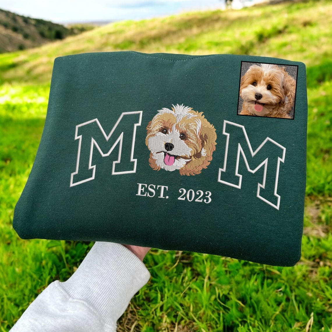 Cara de mascota bordada personalizada y nombre de mascota sudadera retrato de perro bordado cuello redondo regalo amante de las mascotas