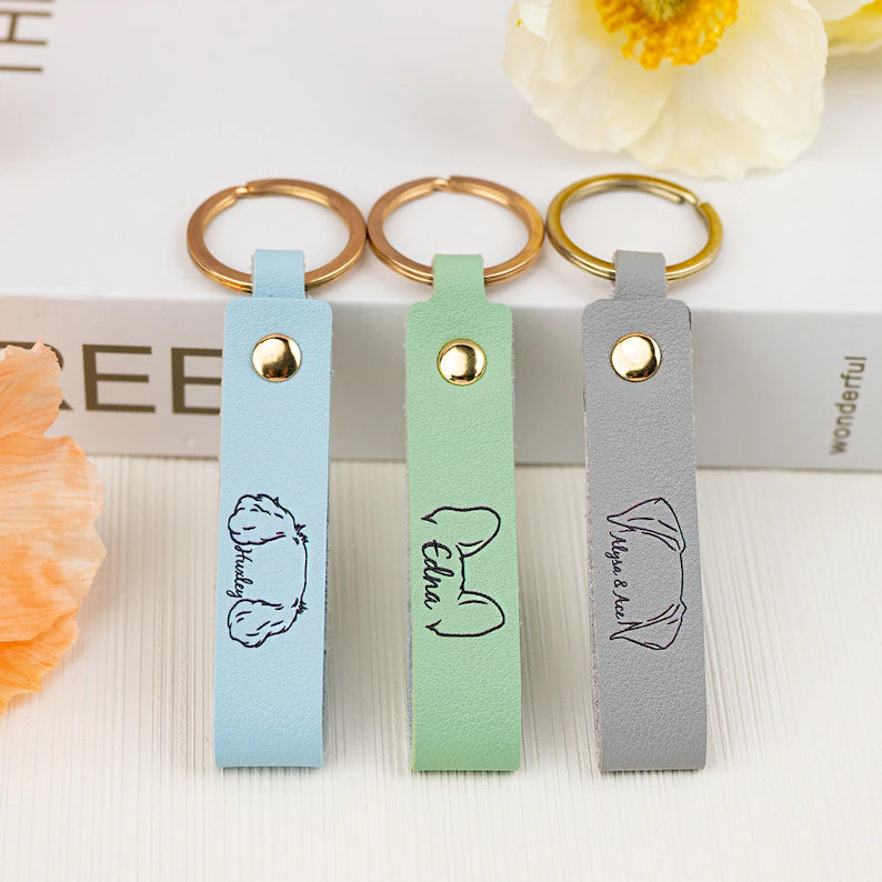 Custom Leather Pet Keychain with Dog Ear & Name – Personalized Gift for Dog Lover