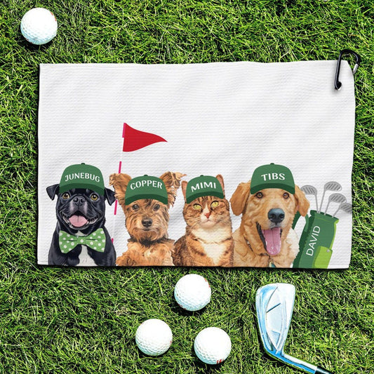 Personalisiertes Golfhandtuch für Haustiere mit Foto und Namen von Hund oder Katze | Golfgeschenke für Hundeliebhaber, Katzenliebhaber, Haustierbesitzer, Papa, Ihn
