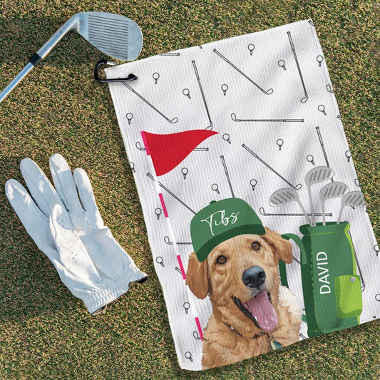 Personalisiertes Golfhandtuch für Haustiere mit Foto und Namen von Hund oder Katze | Golfgeschenke für Hundeliebhaber, Katzenliebhaber, Haustierbesitzer, Papa, Ihn