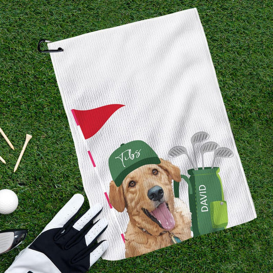 Personalisiertes Golfhandtuch für Haustiere mit Foto und Namen | Personalisiertes Golfhandtuch für Hunde oder Katzen | Geschenke für Hundepapa, Katzenpapa