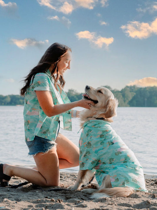 Matching Dog and Owner Adventure Awaits BBQ Tropical Shirts – Funny Summer Matching Clothes for Pet Lovers