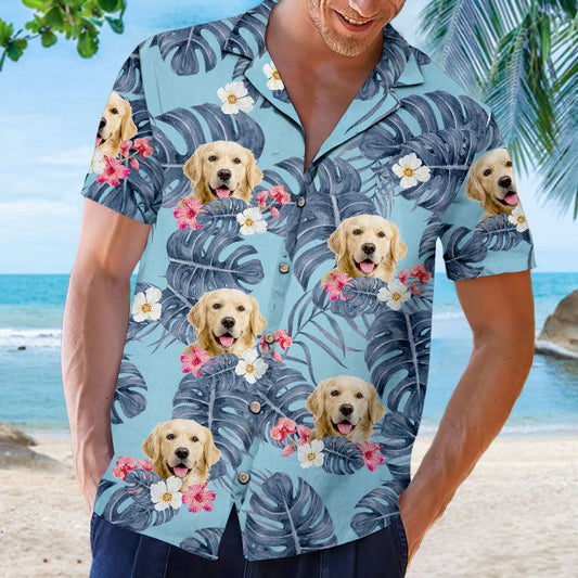 Custom Pet Face Hawaiian Shirt – Dog & Cat Tropical Leaves Unisex Summer Shirt, Vacation Gift for Pet Owners, Pet Lover Gift