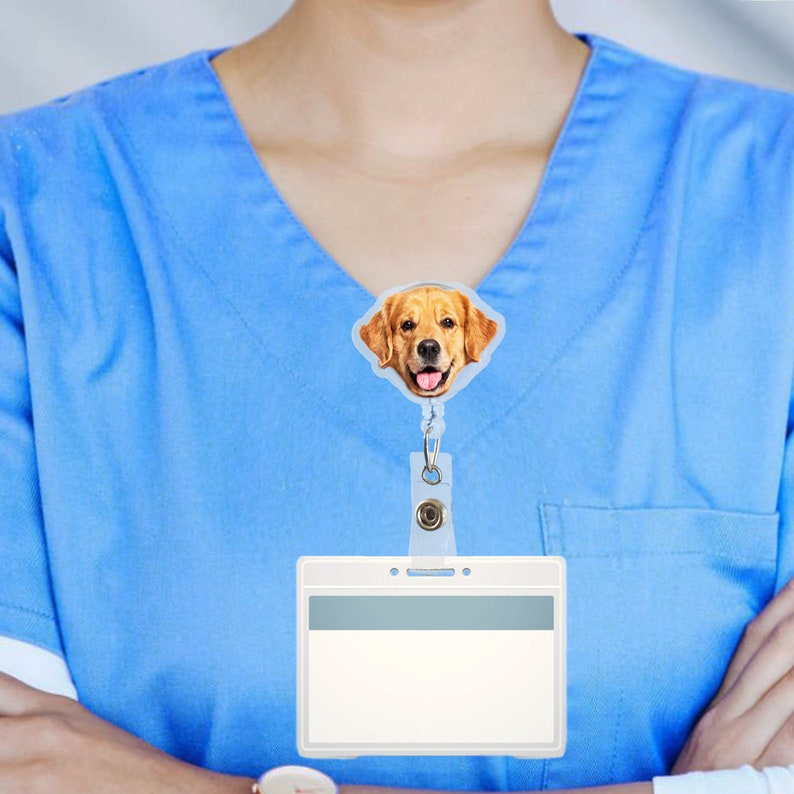 Personalized Pet Face Badge Reel – Custom Dog or Cat Photo ID Holder for Nurses, Teachers & Students
