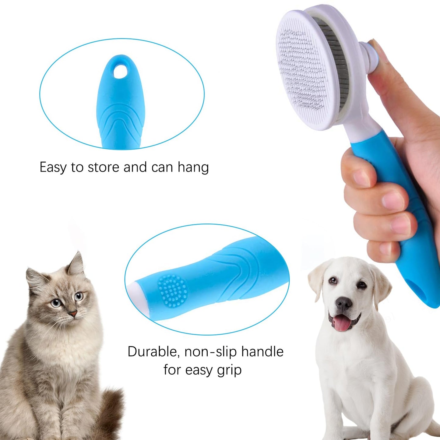 Self-Cleaning Slicker Brush for Cats & Dogs – Easy Grooming Tool for Shedding, Undercoat & All Hair Types