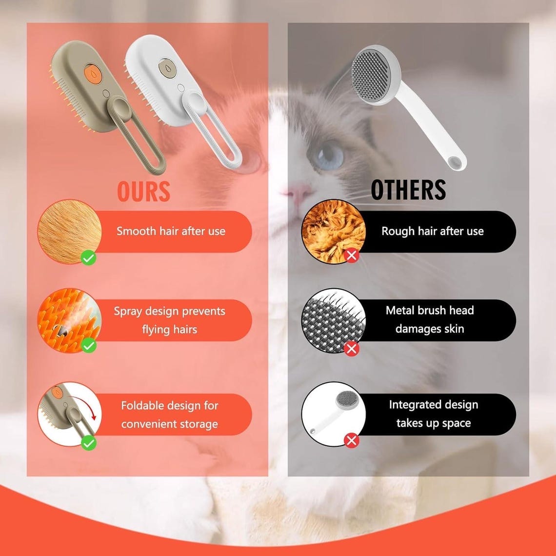 Customized Pet Steam Brush 3 in 1 Massaging Cleaning shedding hair Gift For Pet Lovers