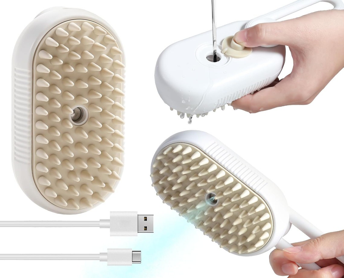 Customized Pet Steam Brush 3 in 1 Massaging Cleaning shedding hair Gift For Pet Lovers