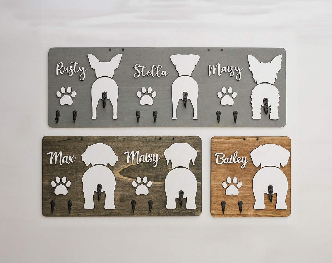 Custom Dog Butt Leash Holder for Wall Personalized Pet Leash Rack & Key Hook Unique Gift for Dog Owners