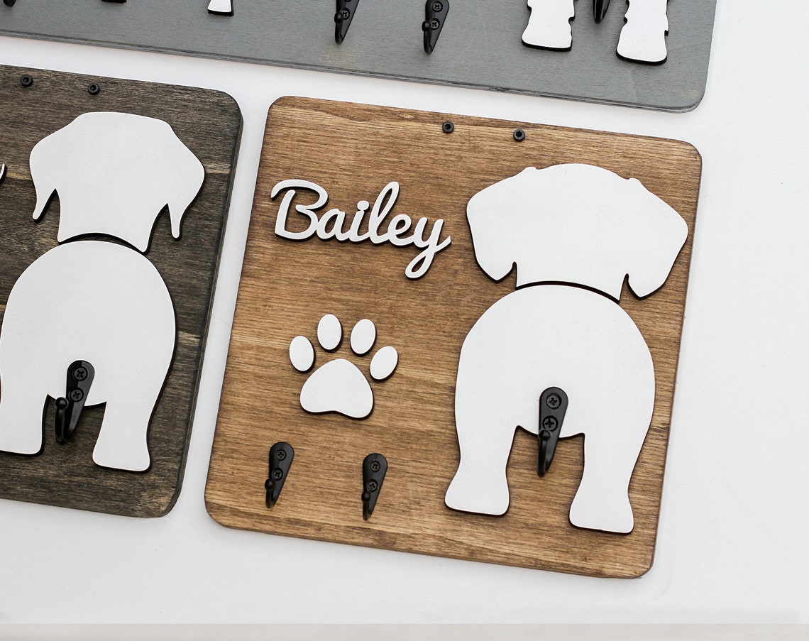 Custom Dog Butt Leash Holder for Wall Personalized Pet Leash Rack & Key Hook Unique Gift for Dog Owners
