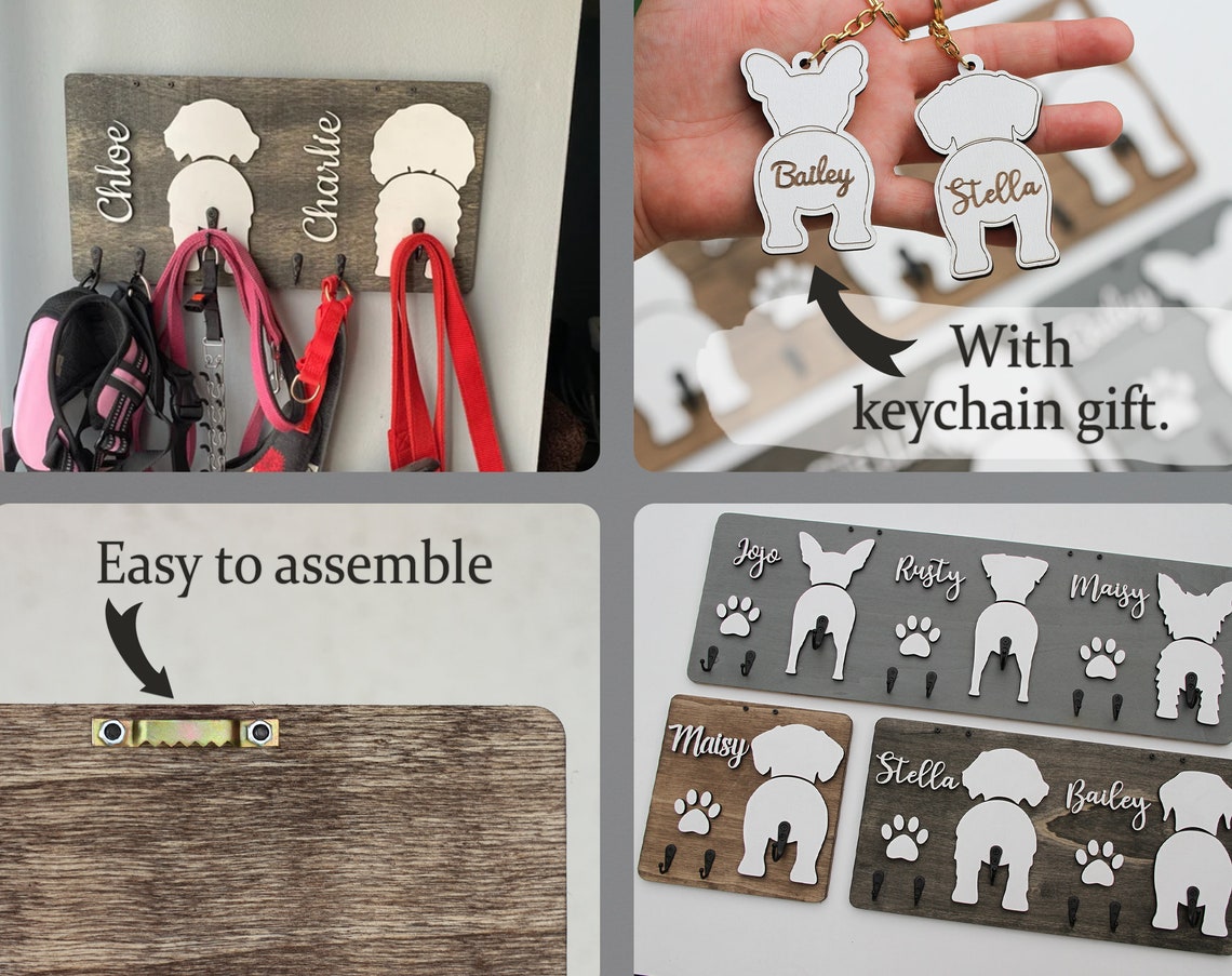 Custom Dog Butt Leash Holder for Wall Personalized Pet Leash Rack & Key Hook Unique Gift for Dog Owners