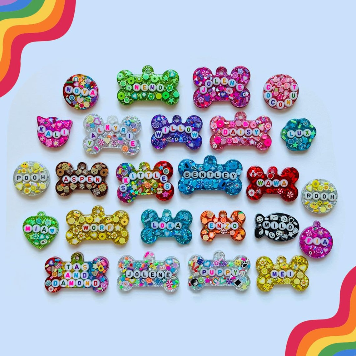 Personalized Resin Pet ID Tag | Custom Dog & Cat Name Bead Tag | Pet Owner Gift
