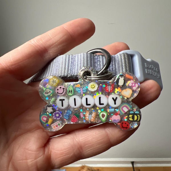 Personalized Resin Pet ID Tag | Custom Dog & Cat Name Bead Tag | Pet Owner Gift