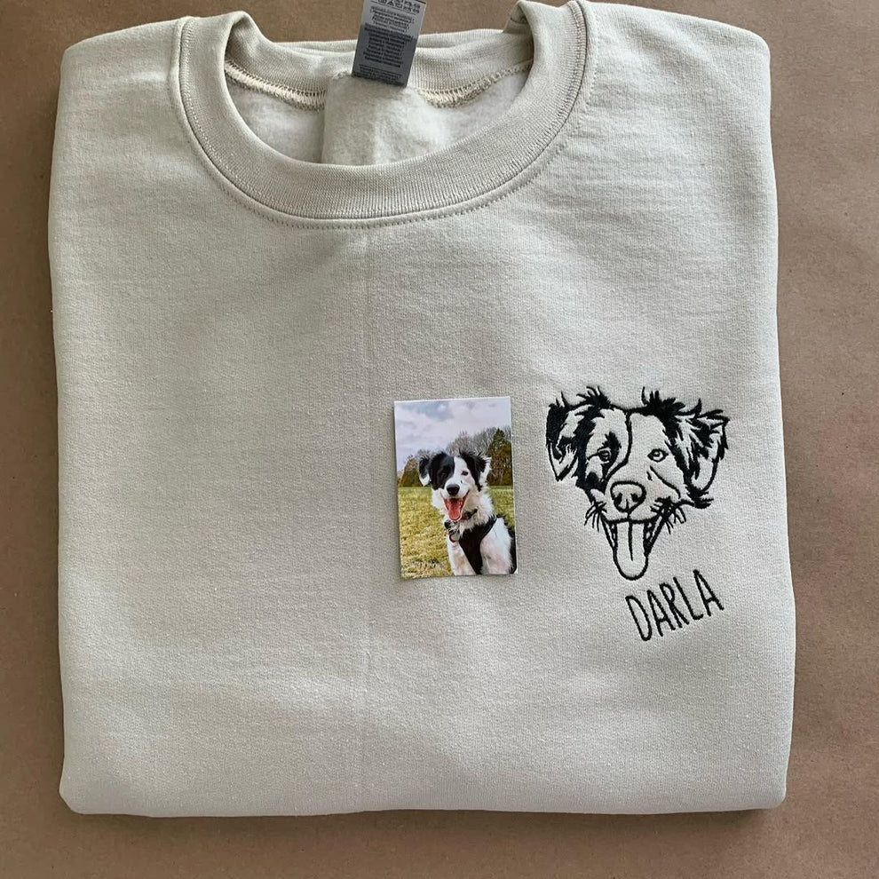 Personalisiertes besticktes Haustiergesicht und Name Sweatshirt Benutzerdefinierter Hunde-/Katzenfoto-Hoodie Geschenk für Tierliebhaber