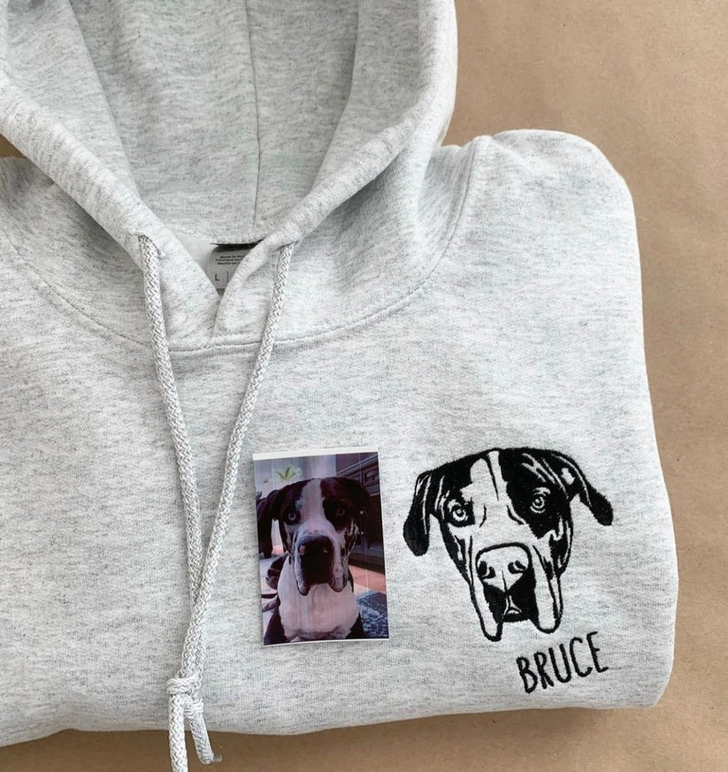 Personalisiertes besticktes Haustiergesicht und Name Sweatshirt Benutzerdefinierter Hunde-/Katzenfoto-Hoodie Geschenk für Tierliebhaber
