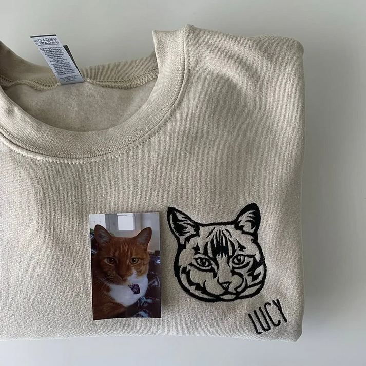 Personalisiertes besticktes Haustiergesicht und Name Sweatshirt Benutzerdefinierter Hunde-/Katzenfoto-Hoodie Geschenk für Tierliebhaber
