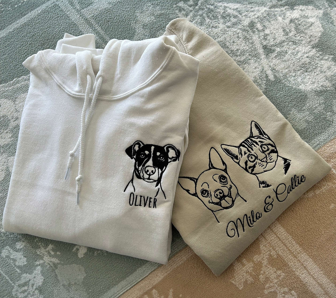 Personalisiertes besticktes Haustiergesicht und Name Sweatshirt Benutzerdefinierter Hunde-/Katzenfoto-Hoodie Geschenk für Tierliebhaber