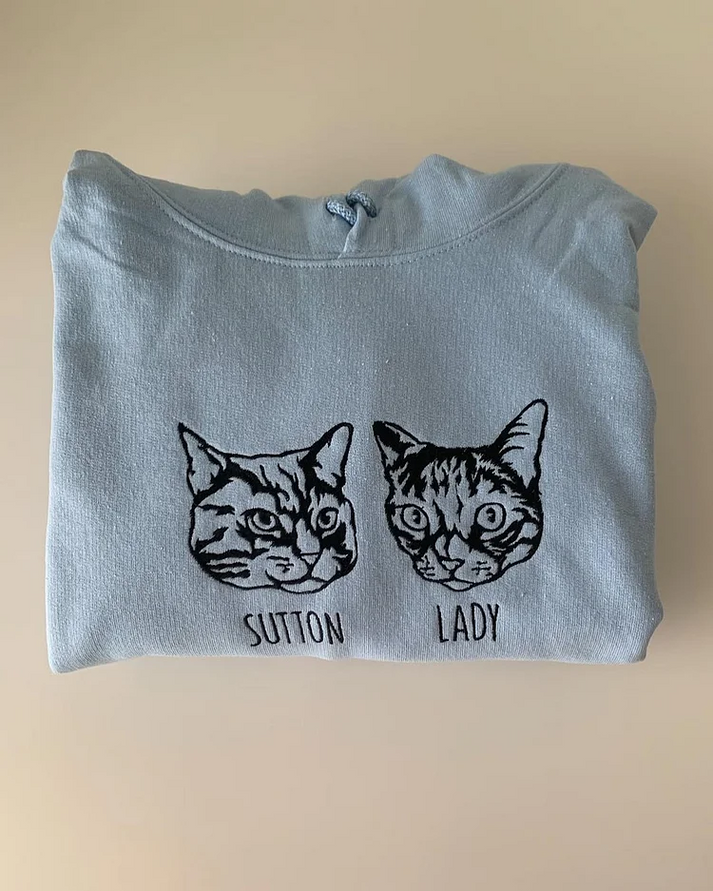 Personalisiertes besticktes Haustiergesicht und Name Sweatshirt Benutzerdefinierter Hunde-/Katzenfoto-Hoodie Geschenk für Tierliebhaber