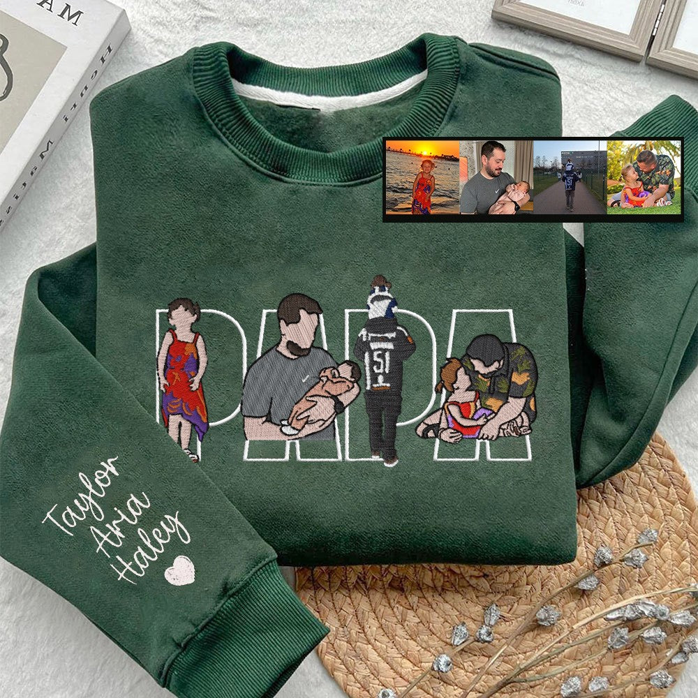 Benutzerdefinierter bestickter Papa-Sweatshirt-Hoodie mit Kindernamen und voraussichtlichem Datum zum Vatertag