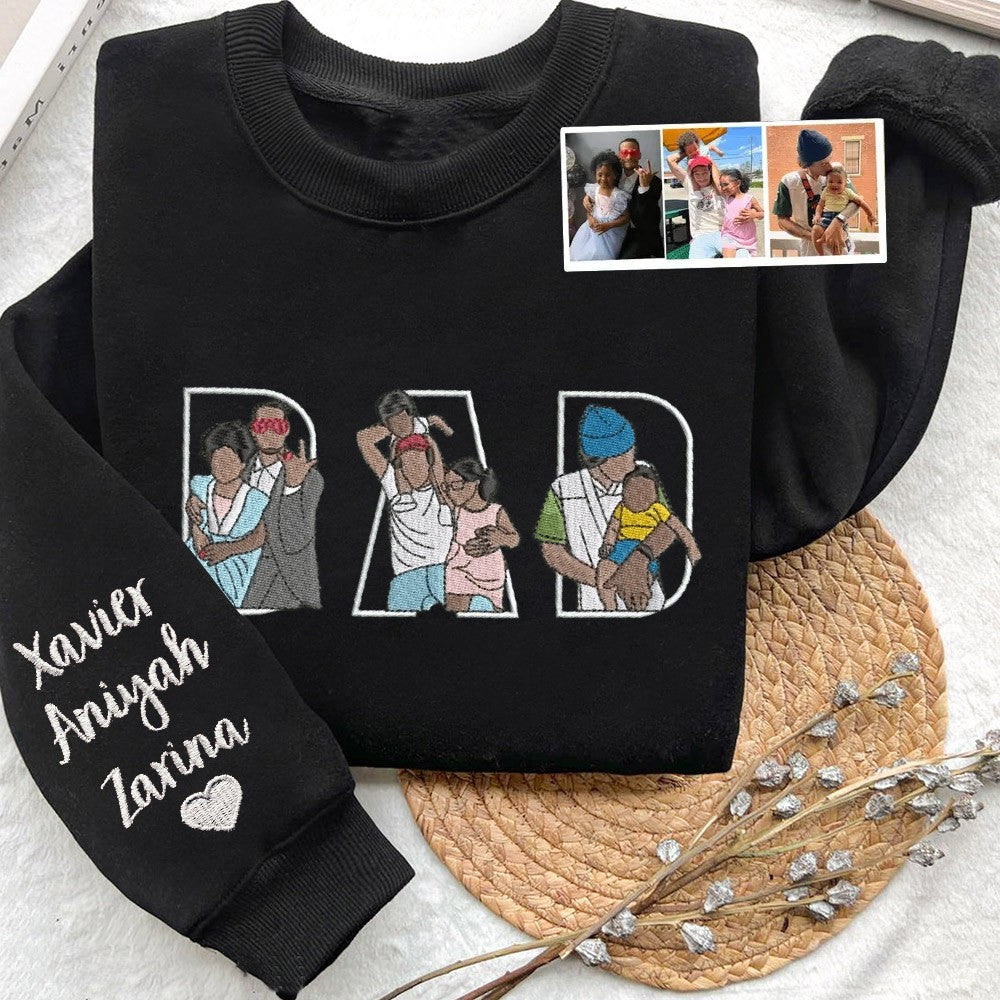 Benutzerdefinierter bestickter Papa-Sweatshirt-Hoodie mit Kindernamen und voraussichtlichem Datum zum Vatertag