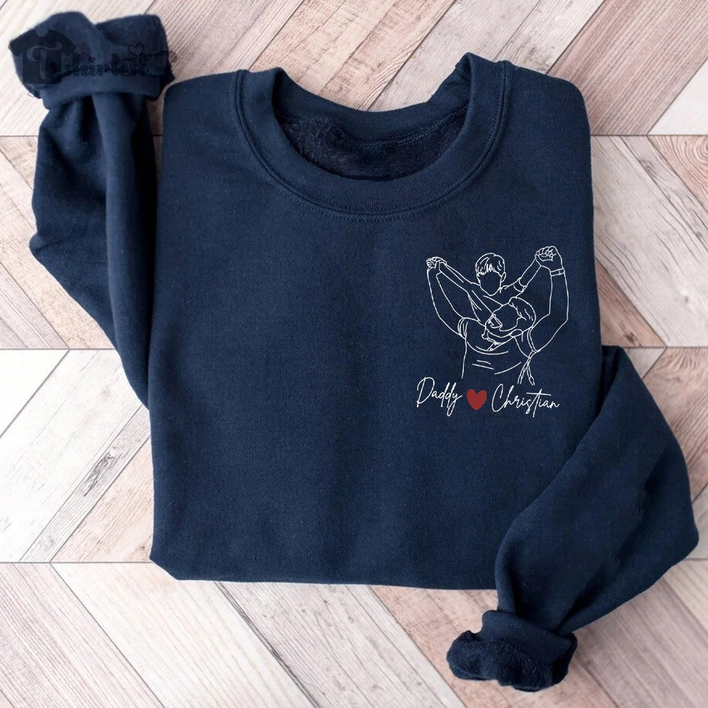 Benutzerdefinierter bestickter Papa-Sweatshirt-Hoodie mit Kindernamen und voraussichtlichem Datum zum Vatertag