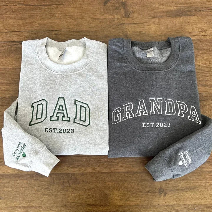 Benutzerdefinierter bestickter Papa-Sweatshirt-Hoodie mit Kindernamen und voraussichtlichem Datum zum Vatertag