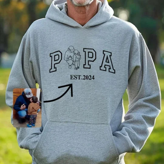 Benutzerdefinierter bestickter Papa-Sweatshirt-Hoodie mit Kindernamen und voraussichtlichem Datum zum Vatertag