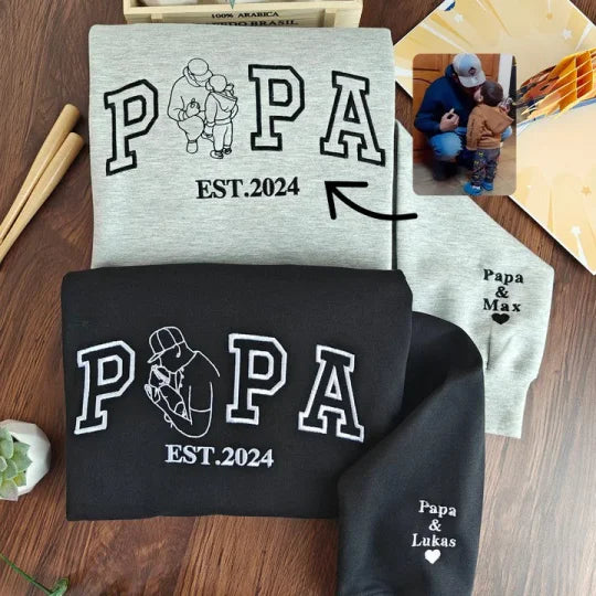 Benutzerdefinierter bestickter Papa-Sweatshirt-Hoodie mit Kindernamen und voraussichtlichem Datum zum Vatertag
