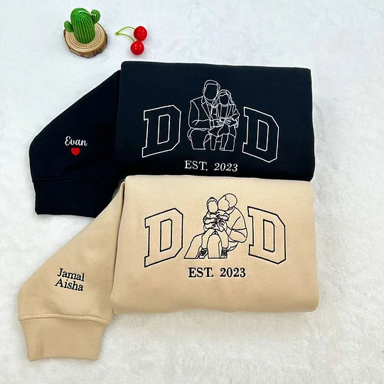 Benutzerdefinierter bestickter Papa-Sweatshirt-Hoodie mit Kindernamen und voraussichtlichem Datum zum Vatertag