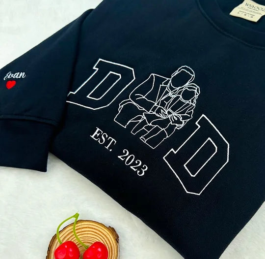 Benutzerdefinierter bestickter Papa-Sweatshirt-Hoodie mit Kindernamen und voraussichtlichem Datum zum Vatertag