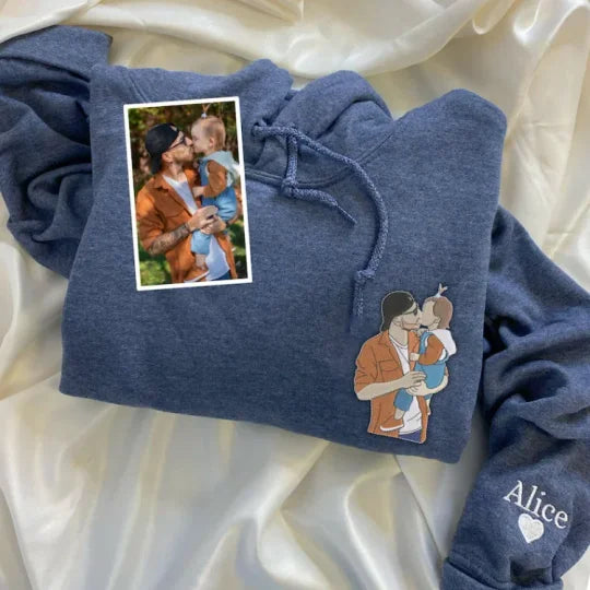 Benutzerdefinierter bestickter Papa-Sweatshirt-Hoodie mit Kindernamen und voraussichtlichem Datum zum Vatertag