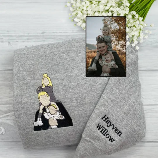 Benutzerdefinierter bestickter Papa-Sweatshirt-Hoodie mit Kindernamen und voraussichtlichem Datum zum Vatertag