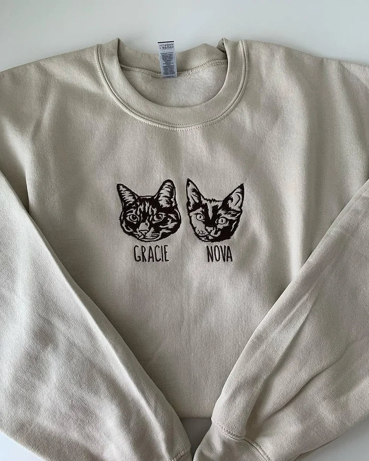 Personalisiertes besticktes Haustiergesicht und Name Sweatshirt Benutzerdefinierter Hunde-/Katzenfoto-Hoodie Geschenk für Tierliebhaber