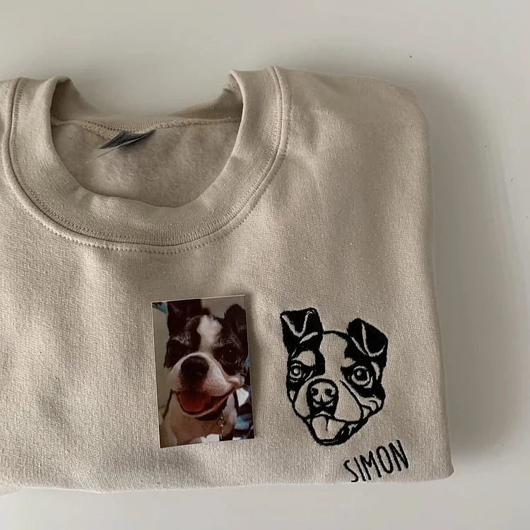 Personalisiertes besticktes Haustiergesicht und Name Sweatshirt Benutzerdefinierter Hunde-/Katzenfoto-Hoodie Geschenk für Tierliebhaber