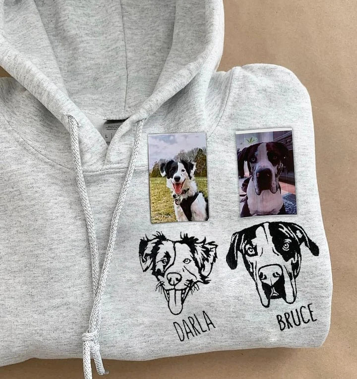 Personalisiertes besticktes Haustiergesicht und Name Sweatshirt Benutzerdefinierter Hunde-/Katzenfoto-Hoodie Geschenk für Tierliebhaber