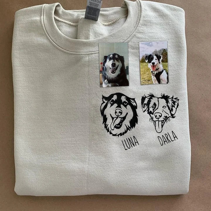 Personalisiertes besticktes Haustiergesicht und Name Sweatshirt Benutzerdefinierter Hunde-/Katzenfoto-Hoodie Geschenk für Tierliebhaber