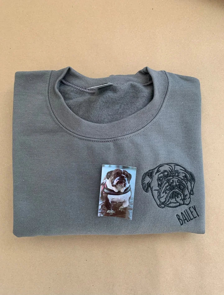 Personalisiertes besticktes Haustiergesicht und Name Sweatshirt Benutzerdefinierter Hunde-/Katzenfoto-Hoodie Geschenk für Tierliebhaber