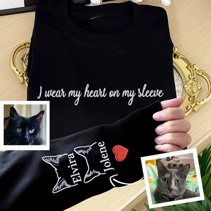Personalized Wear Heart on Sleeve Embroidered Pet Ears Sweatshirt Christmas Keepsake Gift For Dog Cat Lovers