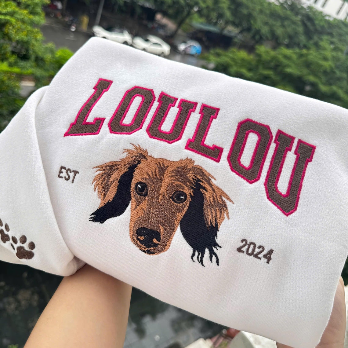 Cara de mascota bordada personalizada y nombre de mascota sudadera retrato de perro bordado cuello redondo regalo amante de las mascotas