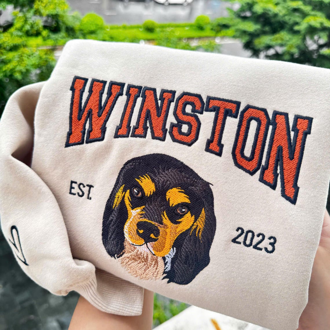 Cara de mascota bordada personalizada y nombre de mascota sudadera retrato de perro bordado cuello redondo regalo amante de las mascotas