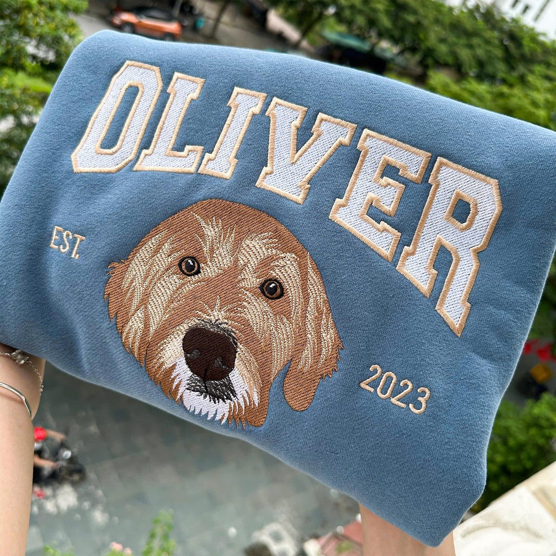 Cara de mascota bordada personalizada y nombre de mascota sudadera retrato de perro bordado cuello redondo regalo amante de las mascotas