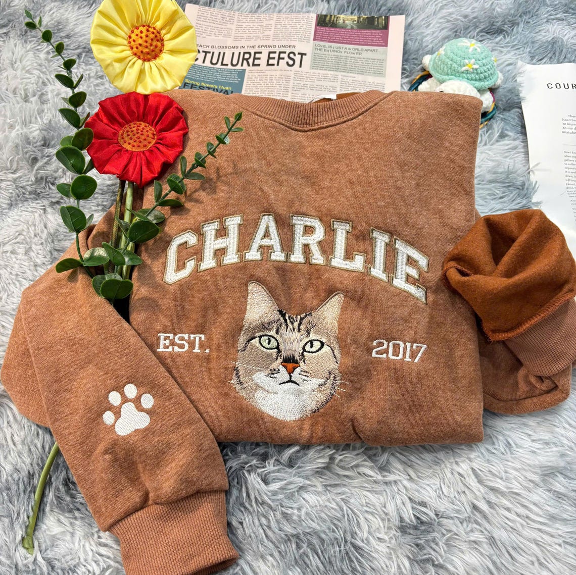 Cara de mascota bordada personalizada y nombre de mascota sudadera retrato de perro bordado cuello redondo regalo amante de las mascotas