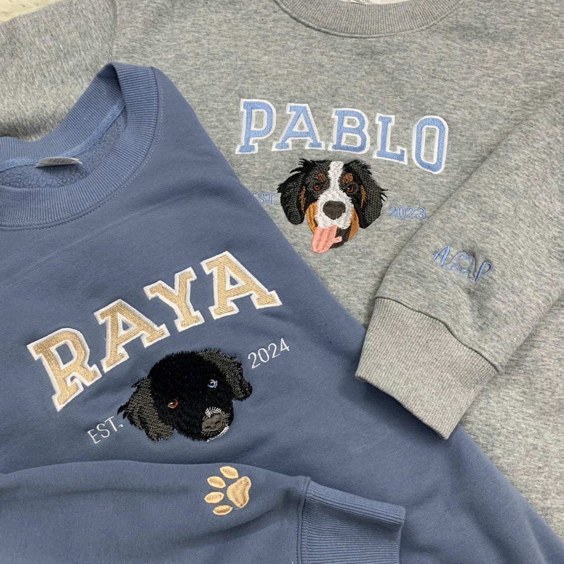 Cara de mascota bordada personalizada y nombre de mascota sudadera retrato de perro bordado cuello redondo regalo amante de las mascotas