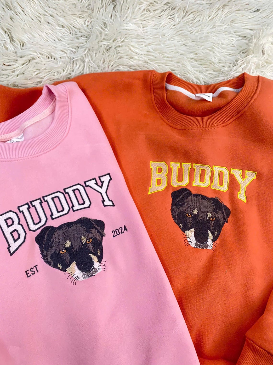 Cara de mascota bordada personalizada y nombre de mascota sudadera retrato de perro bordado cuello redondo regalo amante de las mascotas