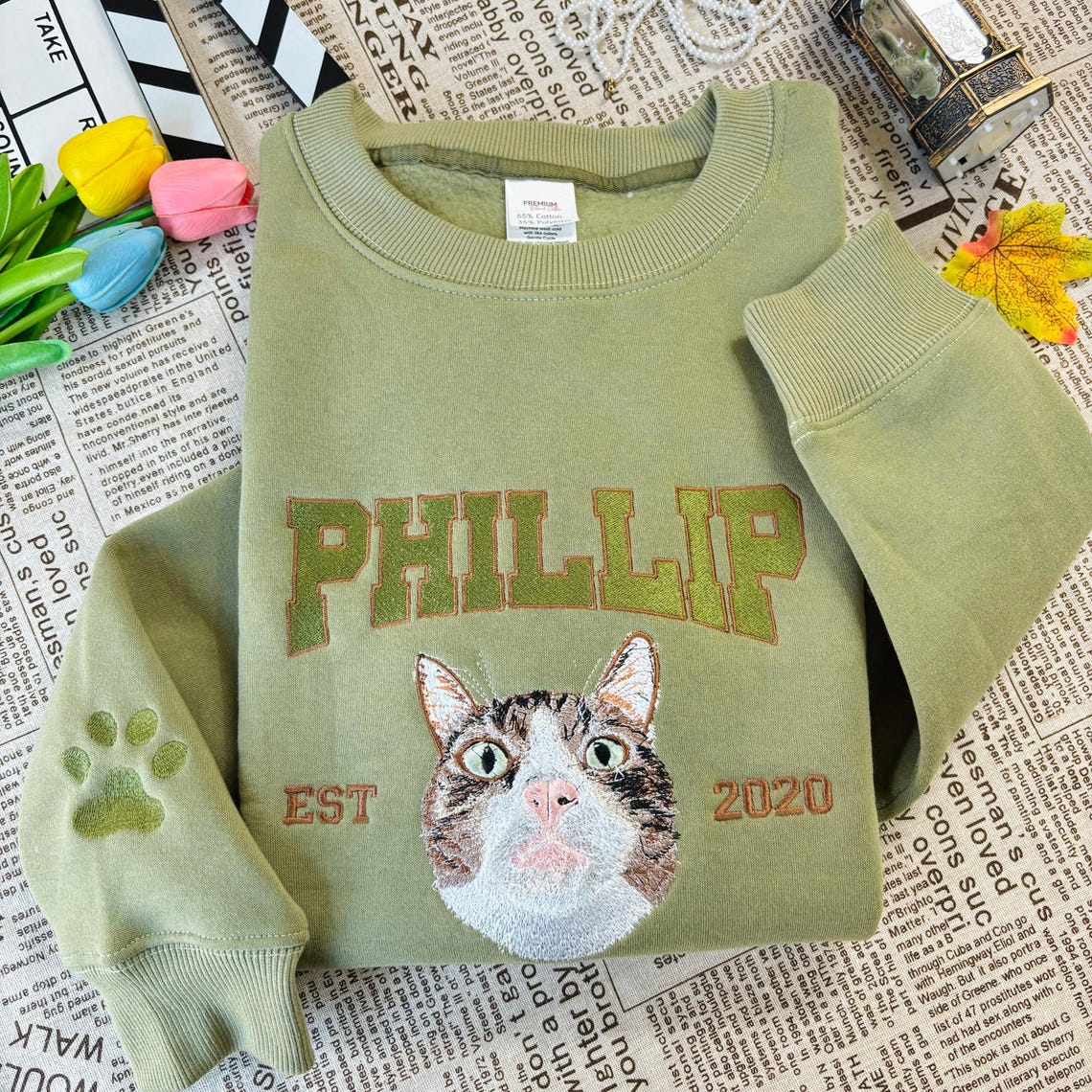 Cara de mascota bordada personalizada y nombre de mascota sudadera retrato de perro bordado cuello redondo regalo amante de las mascotas