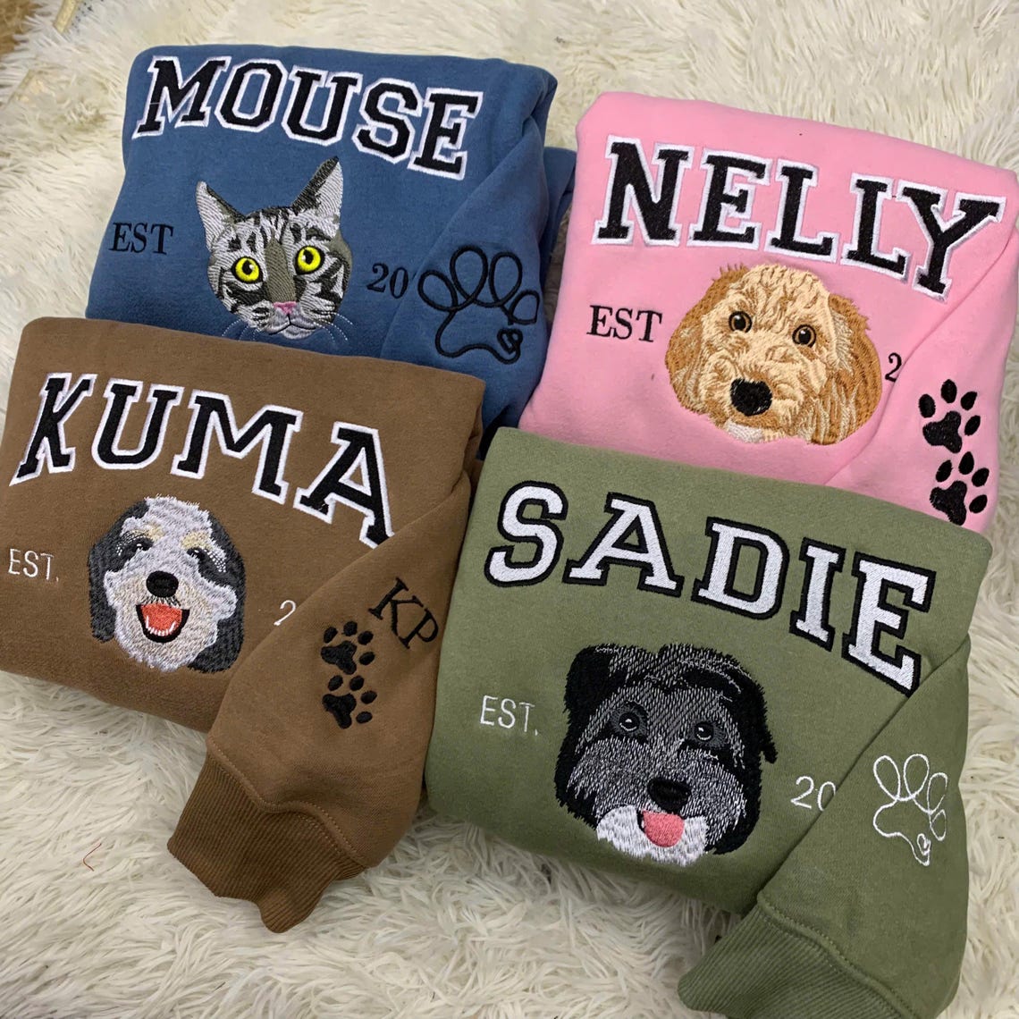 Cara de mascota bordada personalizada y nombre de mascota sudadera retrato de perro bordado cuello redondo regalo amante de las mascotas